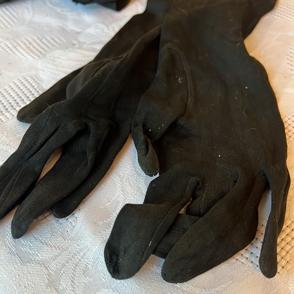 Antique Victorian Black Silk Mourning Hat, gloves, lace collar- PRICE FIRM - Picture 5 of 9